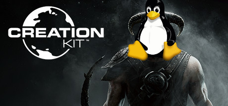 Creation Kit Logo with a Tux over John Skyrim's Face